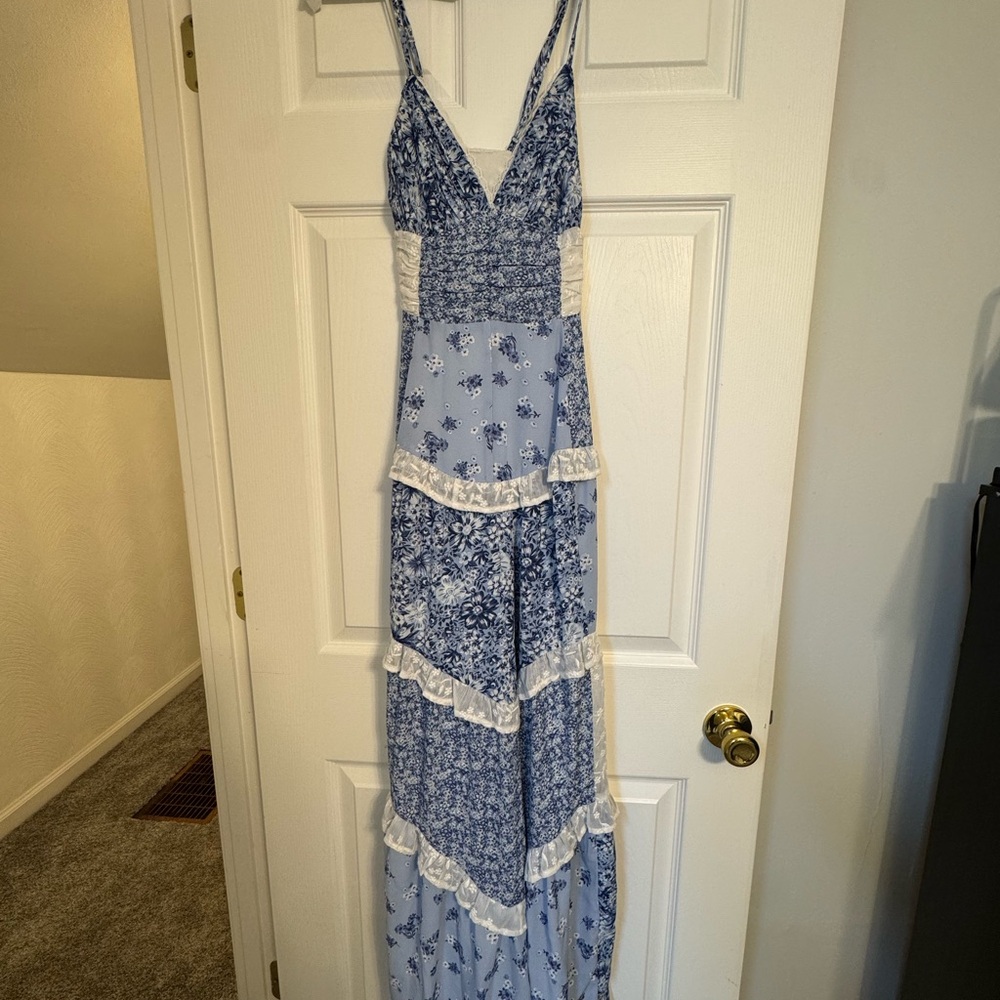 Altar'd State Blue and White Lace Maxi Dress